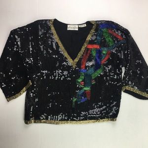 vintage Sequin beaded blouse shoulder embelished